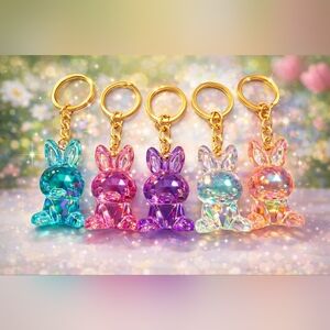 Set of 5 Sparkling Bunny Keychains – Colorful Crystal Rabbit Bag Charms